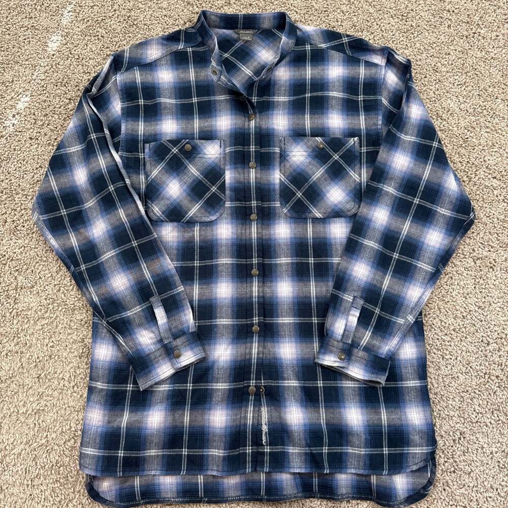 Eddie Bauer Womens Plaid Snap Front Shirt Blue Cotton Lyocell Outdoor S EUC